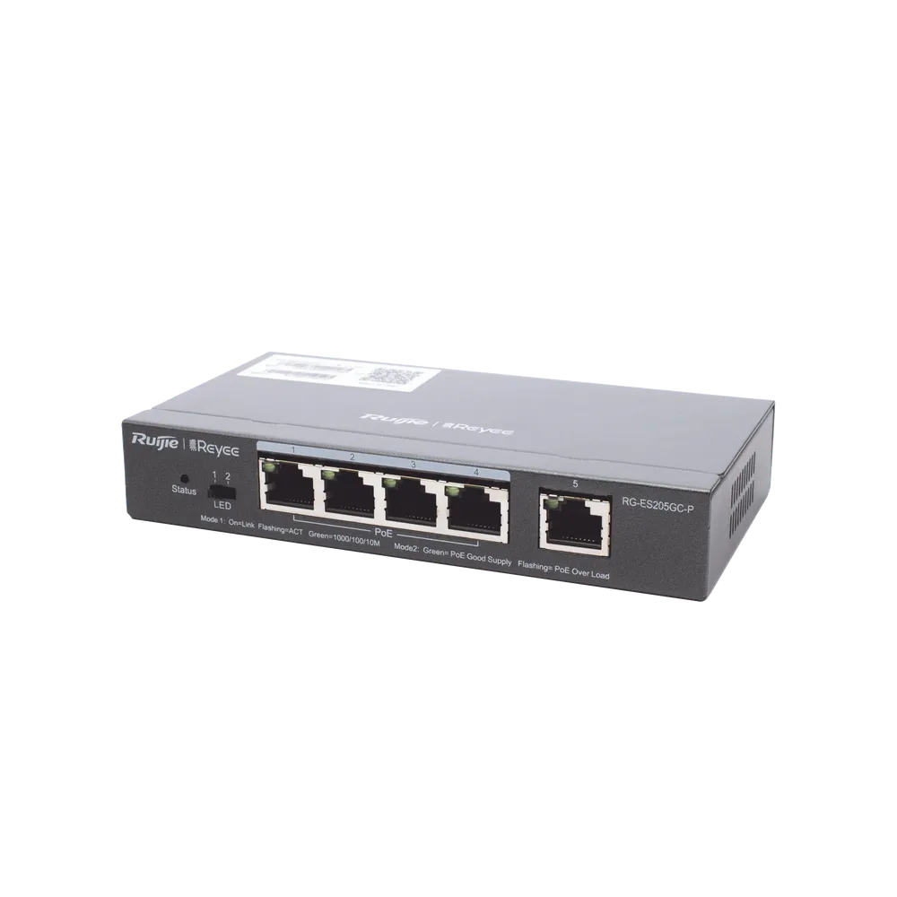 [0101016] Switch POE Gigabit Ruijie RG-ES205GC-P 5 Puertos Administrable 54W
